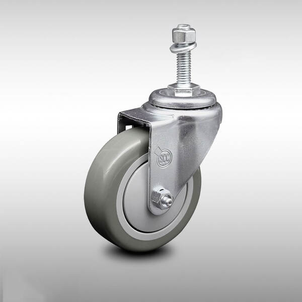 4 Inch SS Gray Polyurethane Wheel Swivel 10mm Threaded Stem Caster SCC